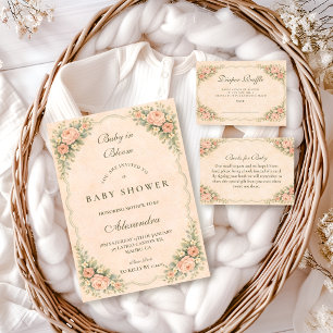 Vintage Blush Rozen Tuin Baby Shower Kaart