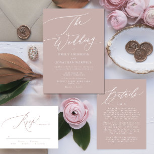 Invitation Calligraphie rose moderne Mariage simple