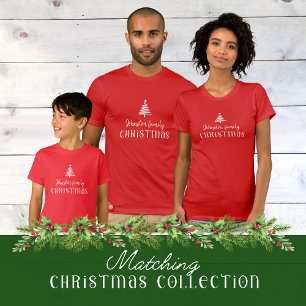 T-shirt Famille personnalisée arbre de Noël simple rouge