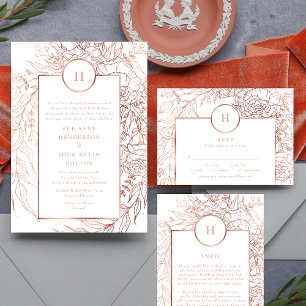 Cartons Réponse Dusty Rose Classic or Monogramme Mariage de couron
