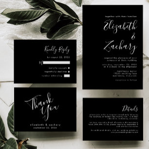 Cartons Réponse Mariage Moderne à l'encre noire et blanche
