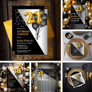 Invitations En Acrylique Ballons élégants Noir   Gold 21st Birthday Party