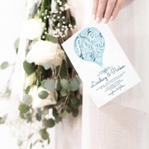 Invitation Amour Lettré main Marine Mariage Carré