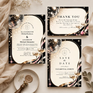 Cartons Réponse Mariage Rétro Disco Glamour