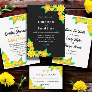 Invitation Élégant tournesol Rustique Boho noir Mariage flora