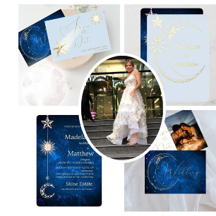 Invitation En Aluminium Elégant Céleste Stars Galaxy Mariage du soir