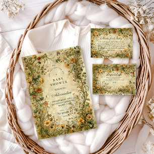 Antieke botanische wilde bloem baby shower servet
