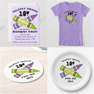 Groene Paarse artiest Crayons: Birthday Party Kaart