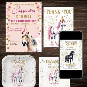Invitation Soirée d'anniversaire de Poney cheval blanc rose a