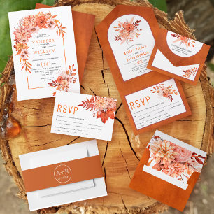 Invitation Tout En Un Fleurs d'automne et mariage de automne orangé