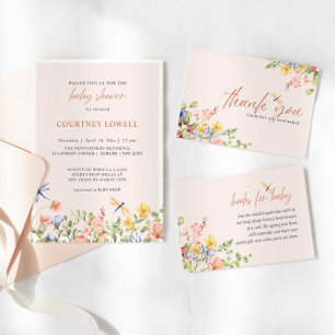 Invitation Fleurs BABY SHOWER libellule QUI CONNAÎT NUMÉRIQUE