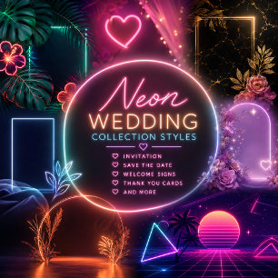 Romantische Neon Bloemige Trouwboog Gloed Kaart