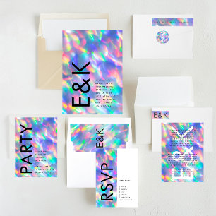 Sticker Rond Ultra Modern Bold Big Monogram Iridescente Mariage