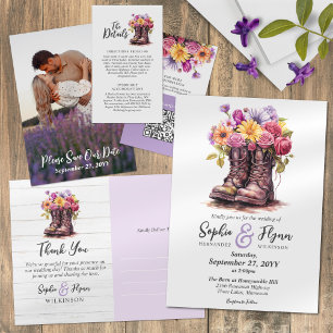 Invitation Floral Farm Boots Rustic Country Barne Mariage