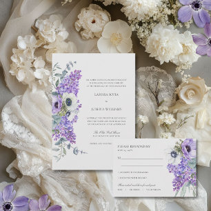 Invitation Larissa Elegant Purple Floral Mariage catholique