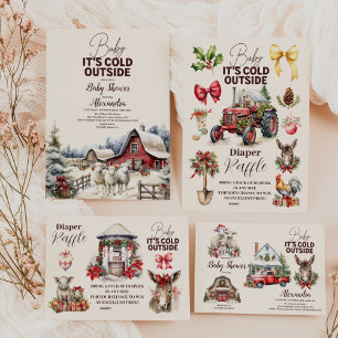 Invitation Baby shower de Noël des animaux de ferme d'hiver