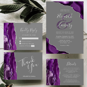 Invitation Couleurs d'agate d'argent violet Mariage gris