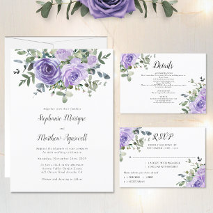 Invitation Mariage botanique dusty violet Rose Eucalyptus