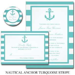 Invitation Mariage d'Ancre de bande turquoise marine