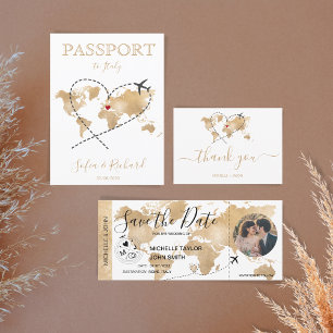 Invitation Mariage Destination Passport Gold World Map Invita
