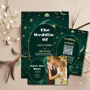Invitation Élégant Mariage céleste Emerald Green Gold