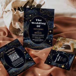 Serviette En Papier Mariage céleste de minuit bleu étoiles de lune