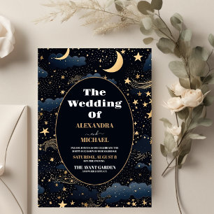 Serviette En Papier Mariage céleste de minuit bleu étoiles de lune