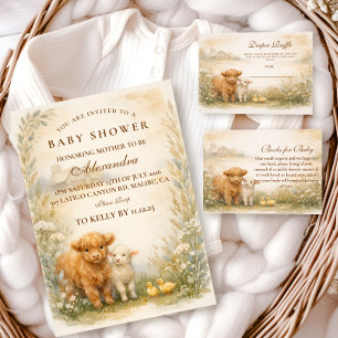 Invitation Baby Shower Prairie Animaux de la Ferme Vintage