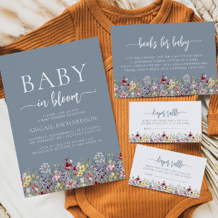 Carte D'accompagnement Demande de livre pour Baby Shower Dusty Blue Wildf