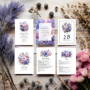 Invitation Pétal rose, Cornflower bleu et mauve violet Mariag