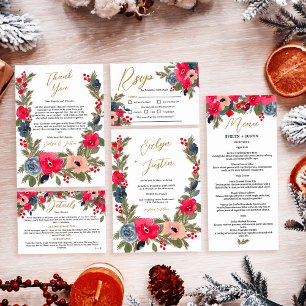 Menu Rustique Elégant hiver Floral Mariage