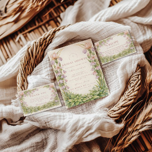 Invitation Jardin de mariage avec iris vintage et campanules 