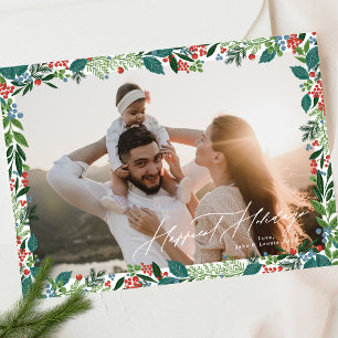 Cartes Pour Fêtes Annuelles cadre de baies festives classique vert HAPPIEST