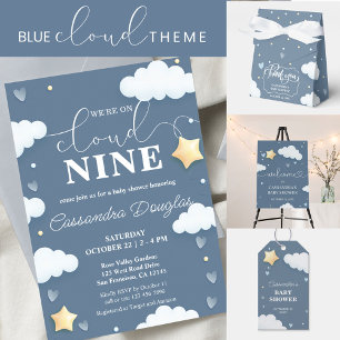 Invitation Sur Cloud Neuf Baby shower bleu Dusty moderne