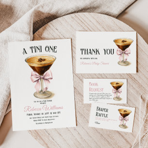 Een Tini One Pink Bow Espresso Martini Baby shower Kaart
