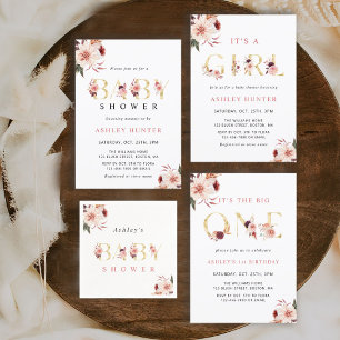 Invitation LETTRE D'OR Floral Élégante Fille Premier Annivers