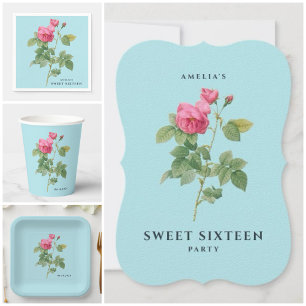 Invitation Sweet sixteen Vintage Rose Fleur Botanique Chic