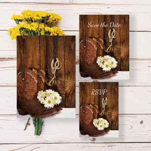 Cartons Réponse Botte de cowboy, marguerites, mariage à la pointe 