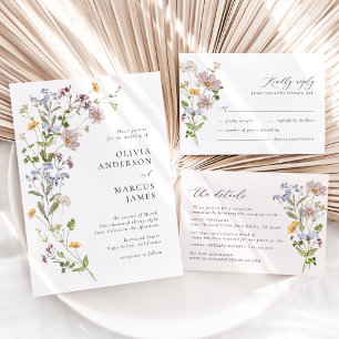 Carte RSVP de mariage élégant Fleur sauvage lunati