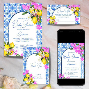 Carte D'accompagnement Carreaux bleus Citrons Bougainvilliers tombole de 
