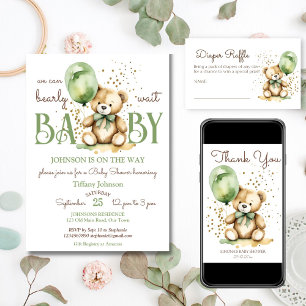 Carte D'accompagnement Bearly wait green baby shower diaper tombole