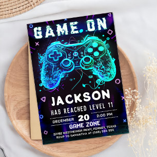 Invitation Jeu Vidéo Anniversaire Fête Neon Jeu Sur Invitatio