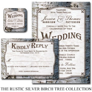 Invitation La collection de Mariages Rustic Silver Birch Tree