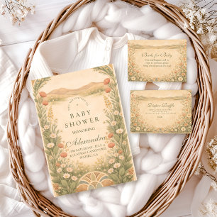 Invitation Baby-Shower Fleur Botanique Désertique Neutre et C