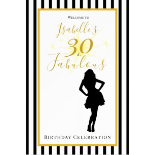 30 & Fabulous Verjaardagsbanner Zwart & Goud Spandoek