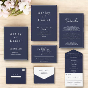Carte D'accompagnement Elégant chic marine bleu blanc minimaliste Mariage