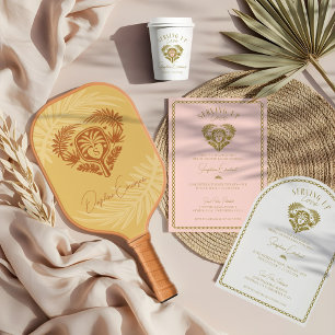 Invitation Fête des mariées de Pickleball Retro Tropical Palm