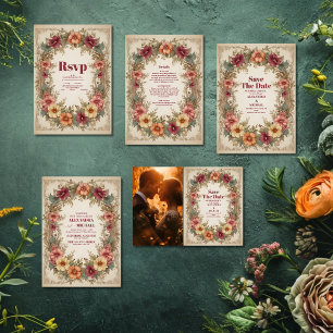 Invitation Mariage de charpente florale ornée victorienne