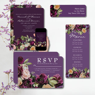 Menu Lavande Purple Vintage Floral Élégant Mariage