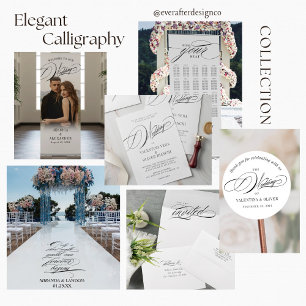 Serviette En Papier Élégant Mariage de calligraphie noir et blanc